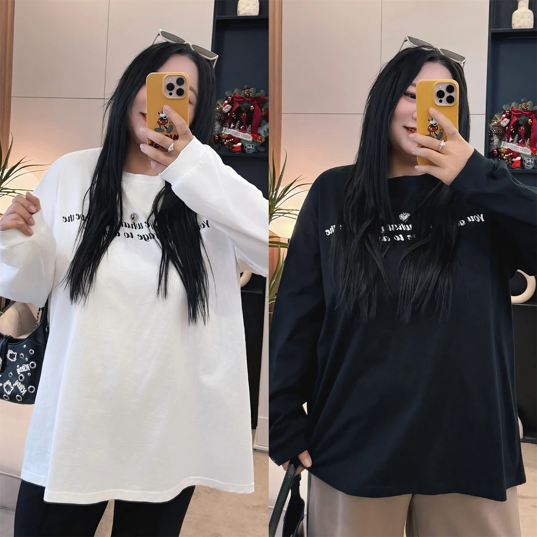断码捡漏~丹麦假期 / 韩风休闲印花长袖T恤9494花契200斤胖mm春季