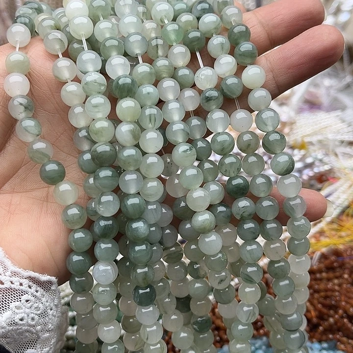 玛瑙/玉髓未镶嵌珠宝半成品2条8mm左右绿兔毛