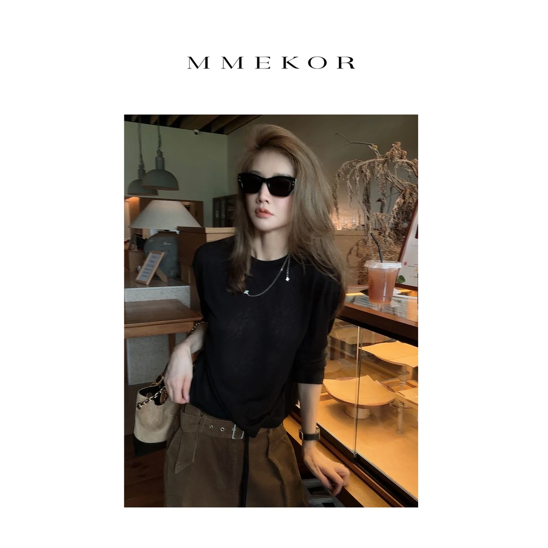 MMEKOR“智系韩女”T恤  2025新款秋款高智淡人风休闲长袖 30131