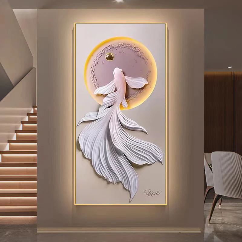 轻奢入户锦鲤玄关挂画客厅走廊过道壁画现代简约好运装饰画