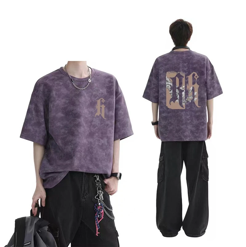 扎染纯棉短袖t恤男装宽松加大码潮牌美式情侣装半袖学生休闲上衣