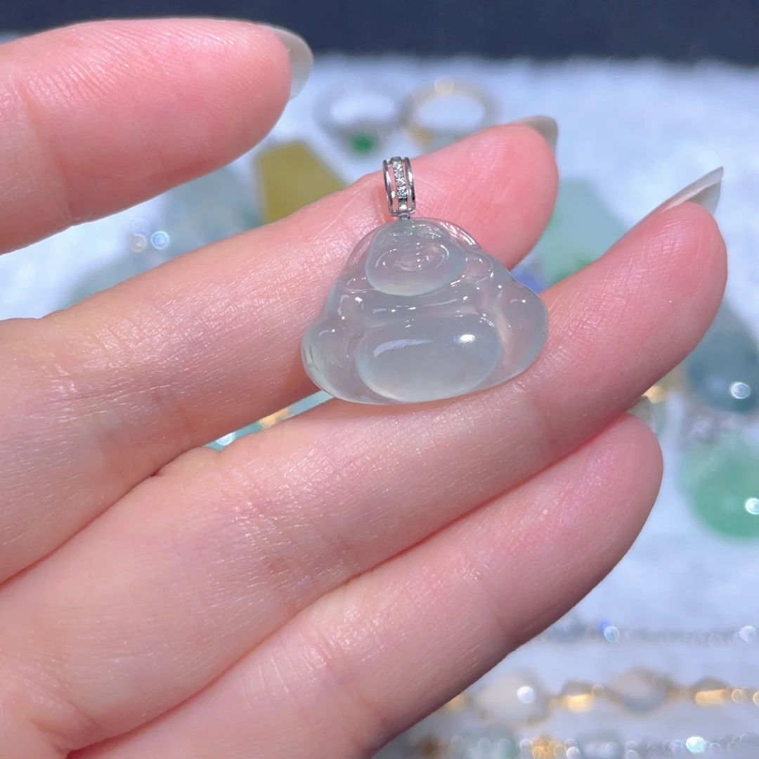 翡翠18K金镶嵌套链翡翠