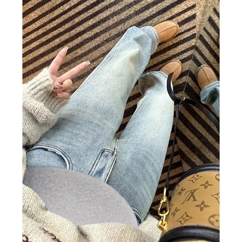 大码定制2025春季新款牛仔裤女高腰宽松直筒显瘦胖mm阔腿拖地长裤