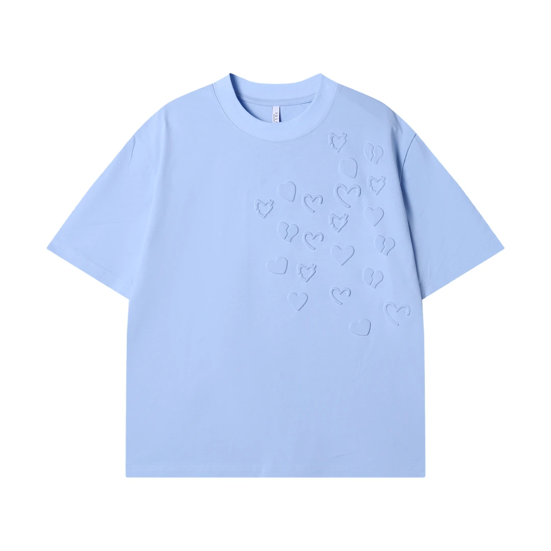 夏季高级感新款韩版立体爱心纯色圆领短袖T恤时尚休闲百搭上衣