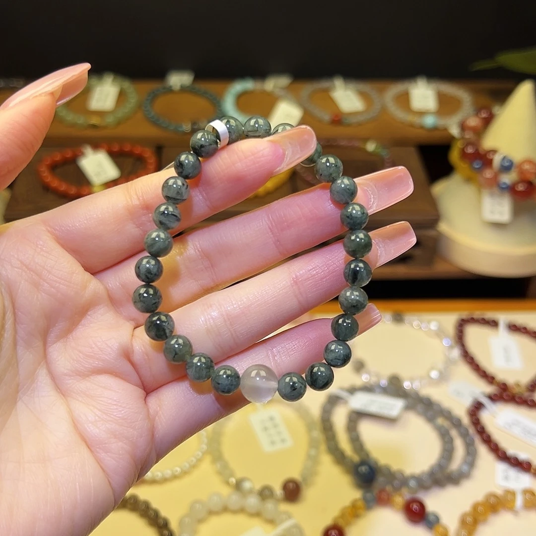 手串水晶银S925镀金镶嵌绿2086