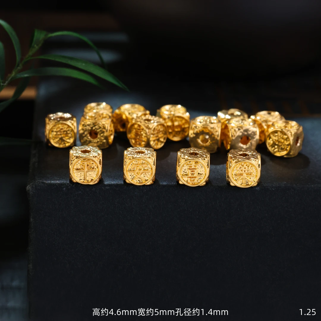 【金豆工厂】18K金5mm平安喜乐隔珠方珠手串项链DIY（厚5D金）D