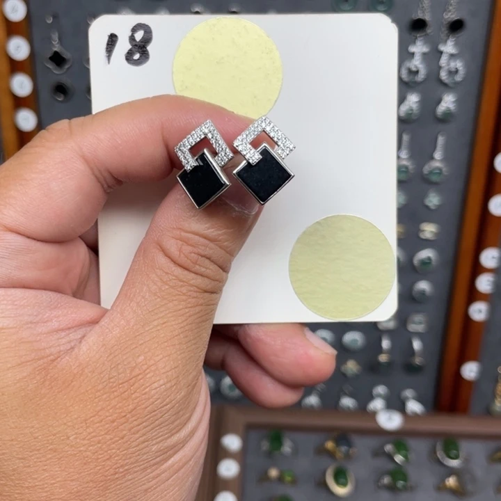 翡翠银S925镶嵌耳饰翡翠18