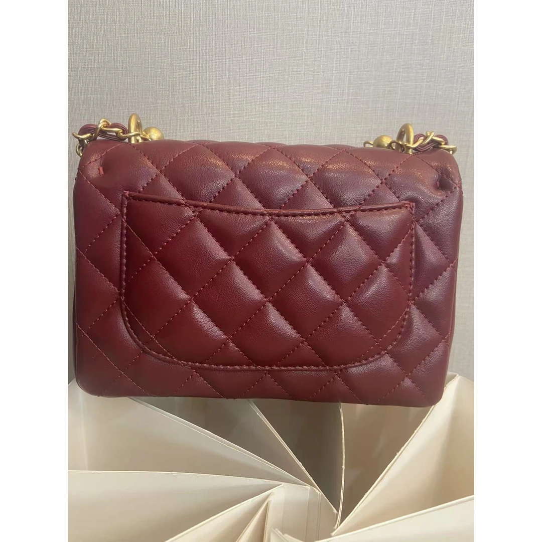 TOLEX2025新款时尚百搭金球方胖珍珠女包红色17cm