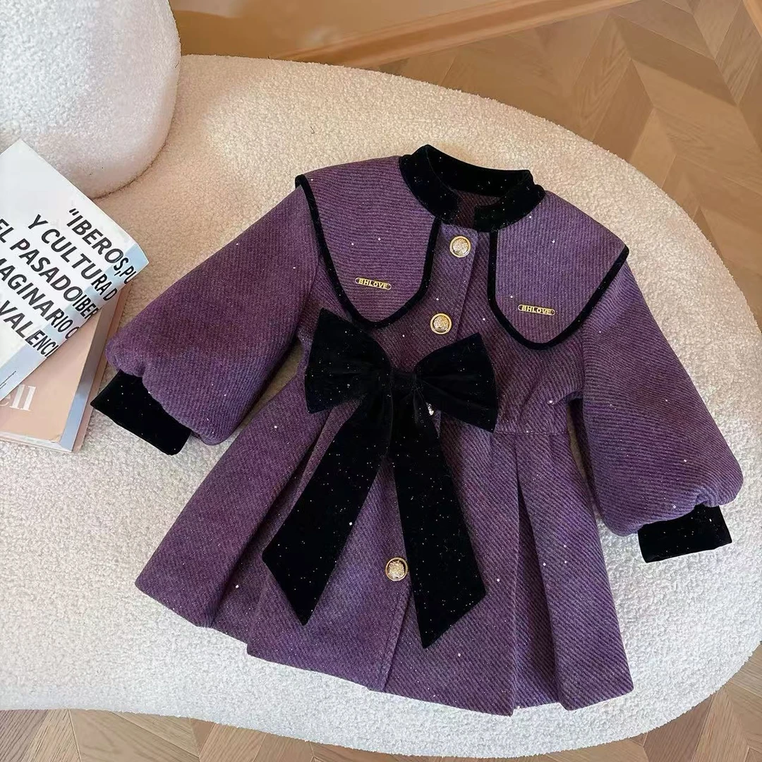 女童冬季2025新款外套呢料高级感加绒加厚女宝韩版连衣裙