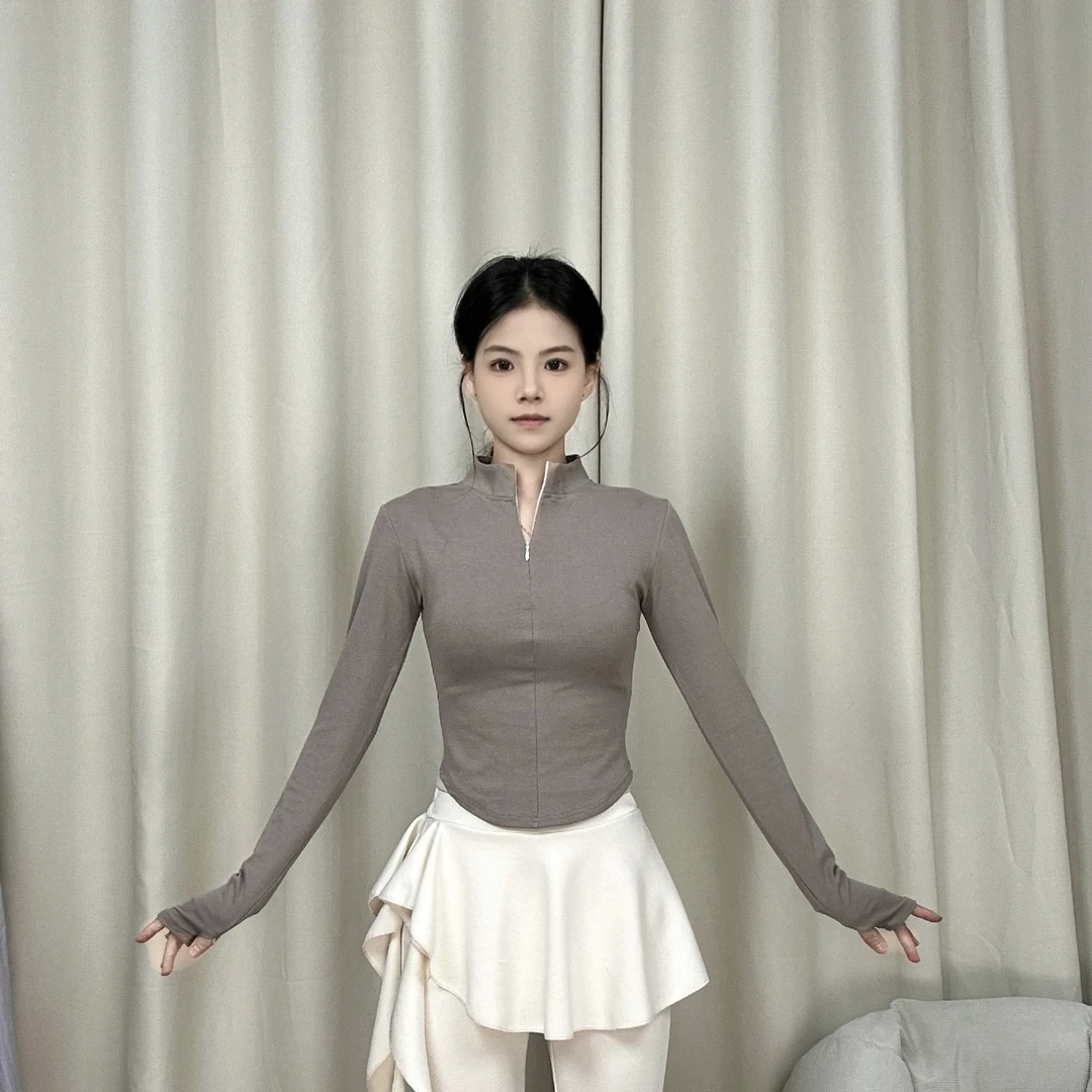 新款现代舞形体练功服拉链立领长袖日常外穿瑜伽健身中国舞舞蹈服