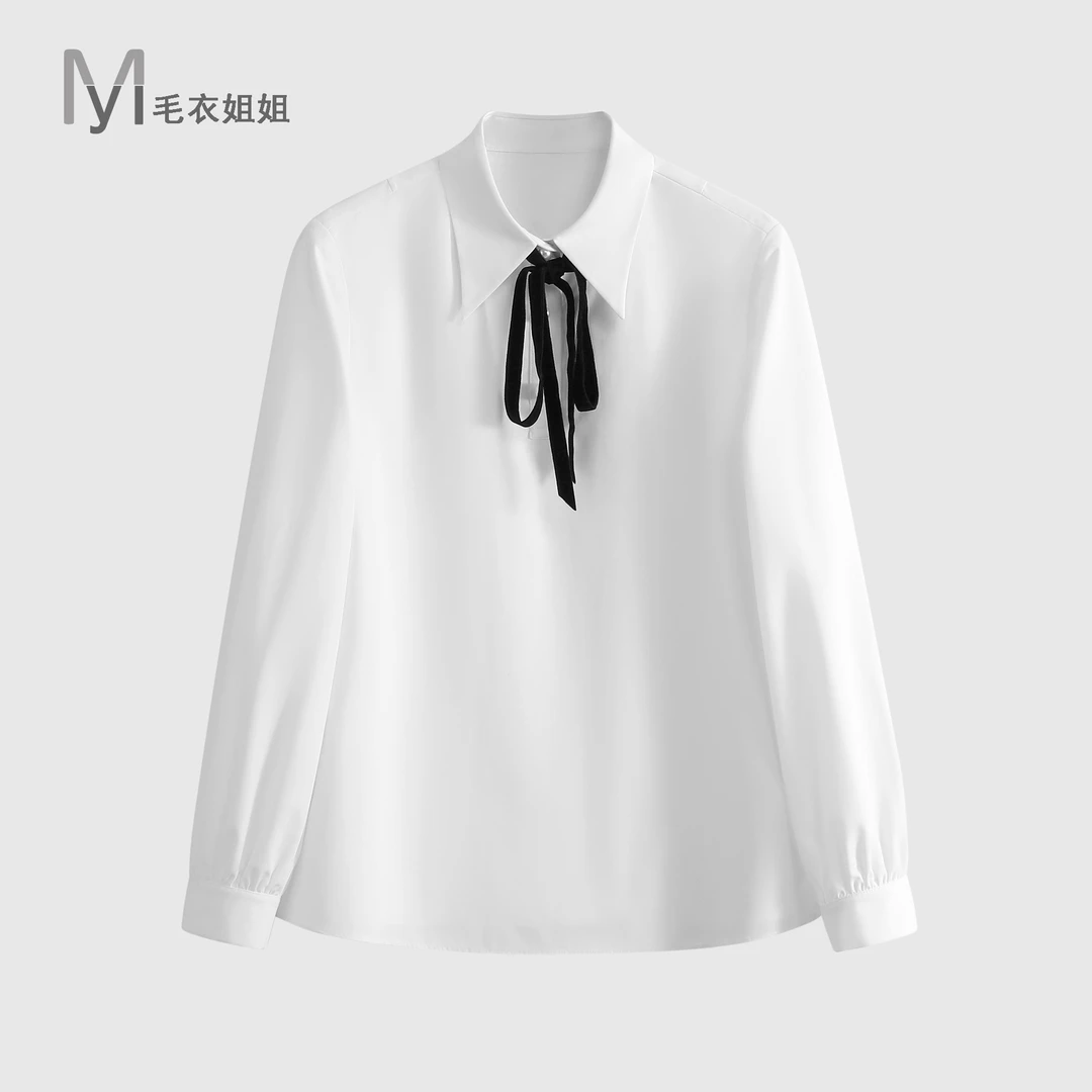 毛衣姐姐新款翻领设计感撞色绑带套头衬衫长袖上衣女MYJJ-2025