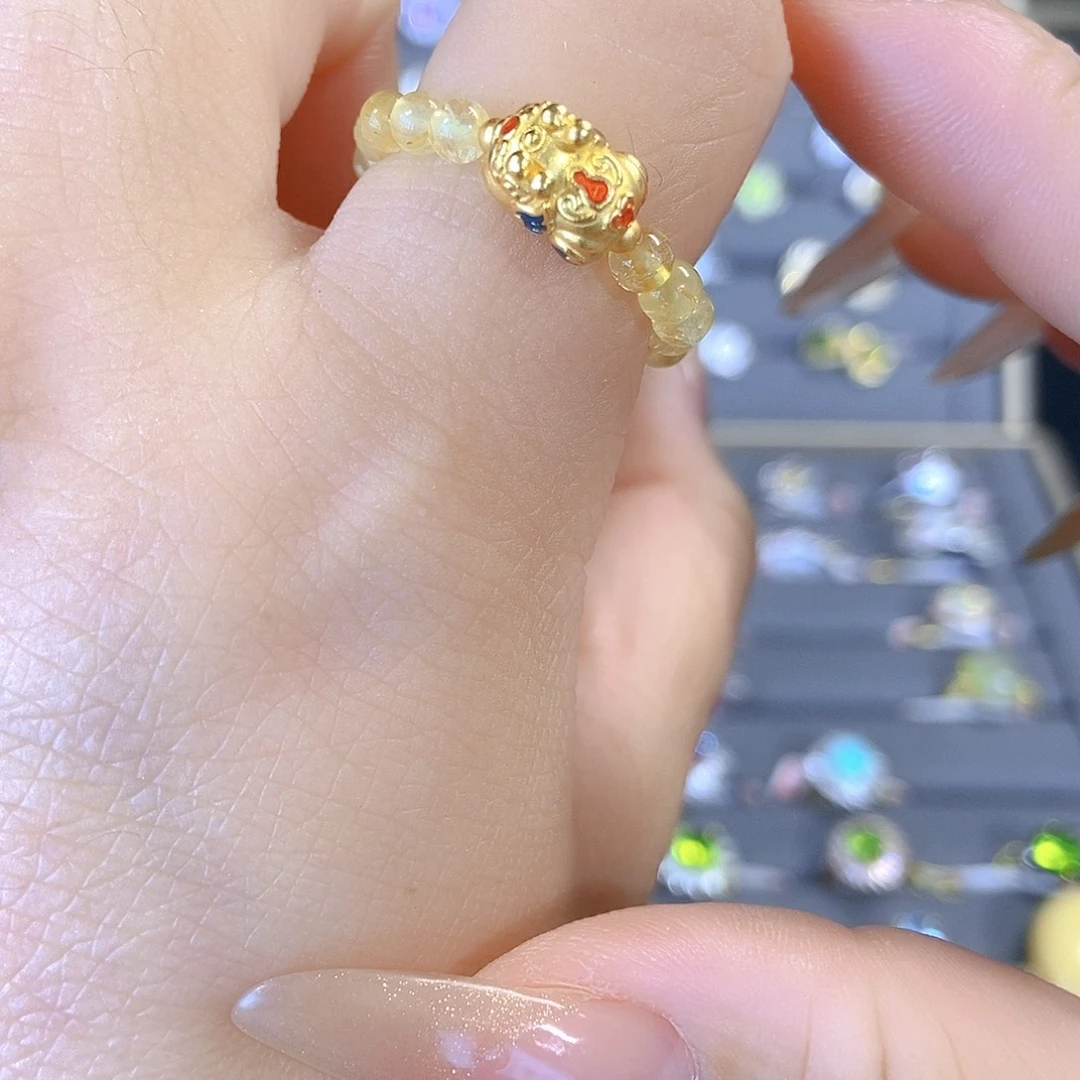 水晶戒指银S925镶嵌黄水晶貔貅宝宝