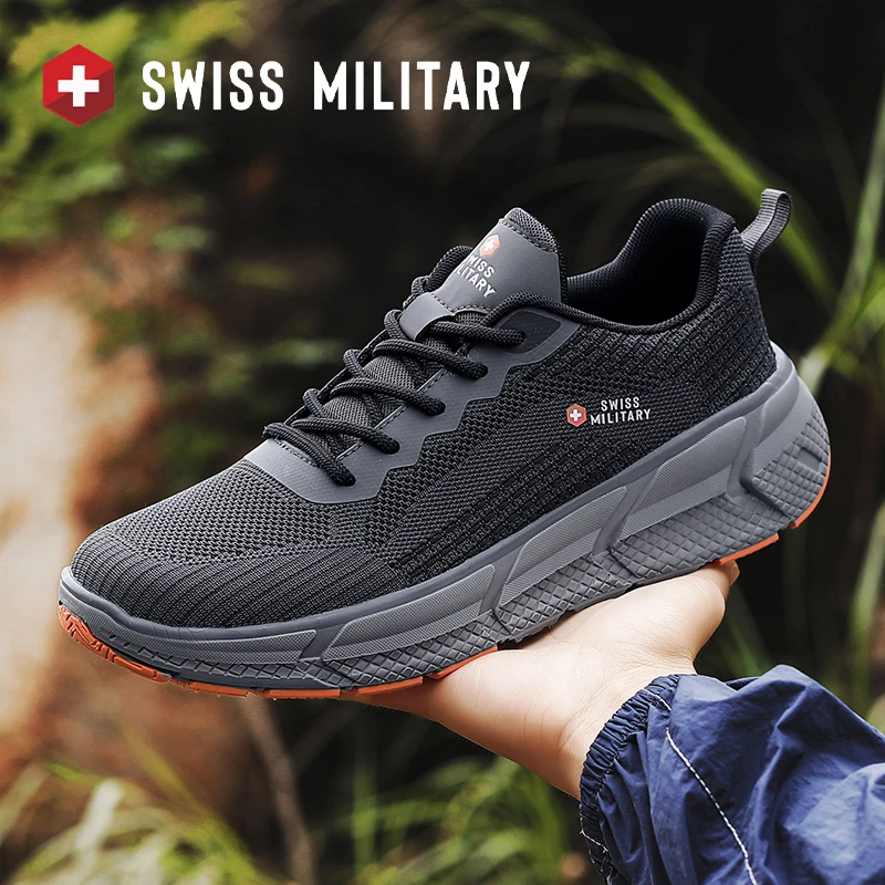 SWISS MILITARY男士新款飞织运动户外跑步鞋防滑徒步登山运动鞋