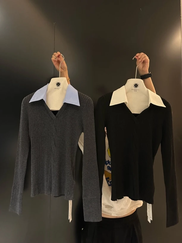 翻领长袖显瘦针织衫时尚休闲百搭修身上衣秋冬