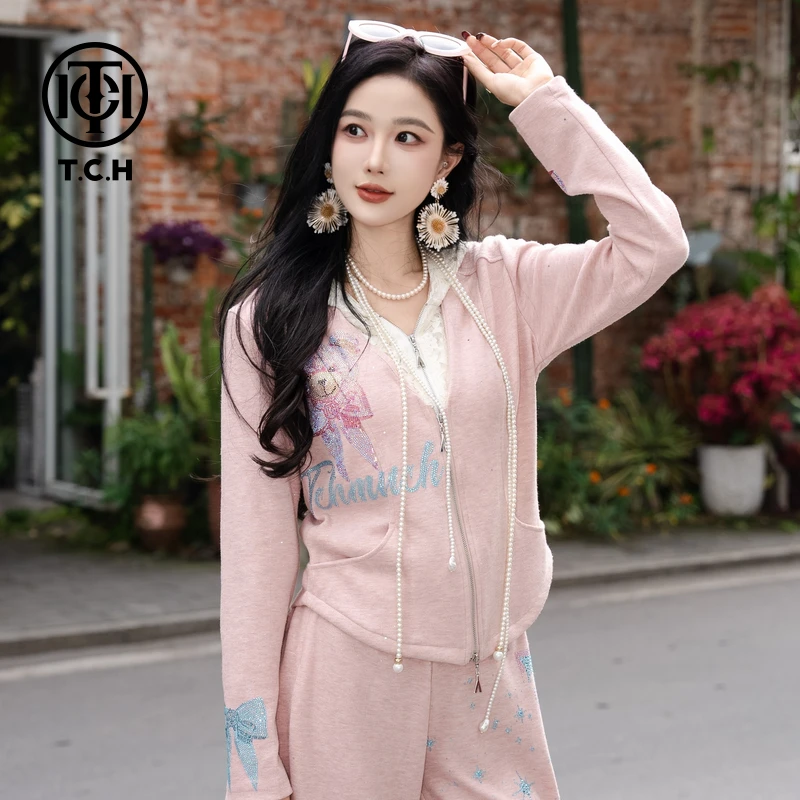 TCH私服烫钻工艺时尚休闲小熊蝴蝶短款外套女T75A17E5016轻奢tch