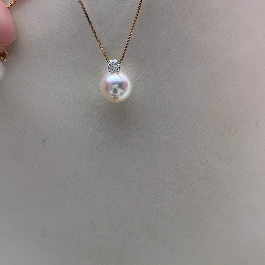 海水珍珠18K金镶嵌吊坠(赠链)8-8.5mm ak戴妃