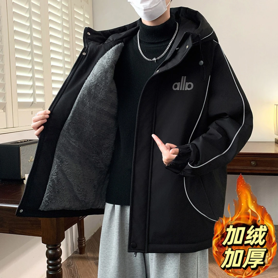 男士外套加绒加厚冬季学院风派克服棉服中学生夹克青少年棉衣男装