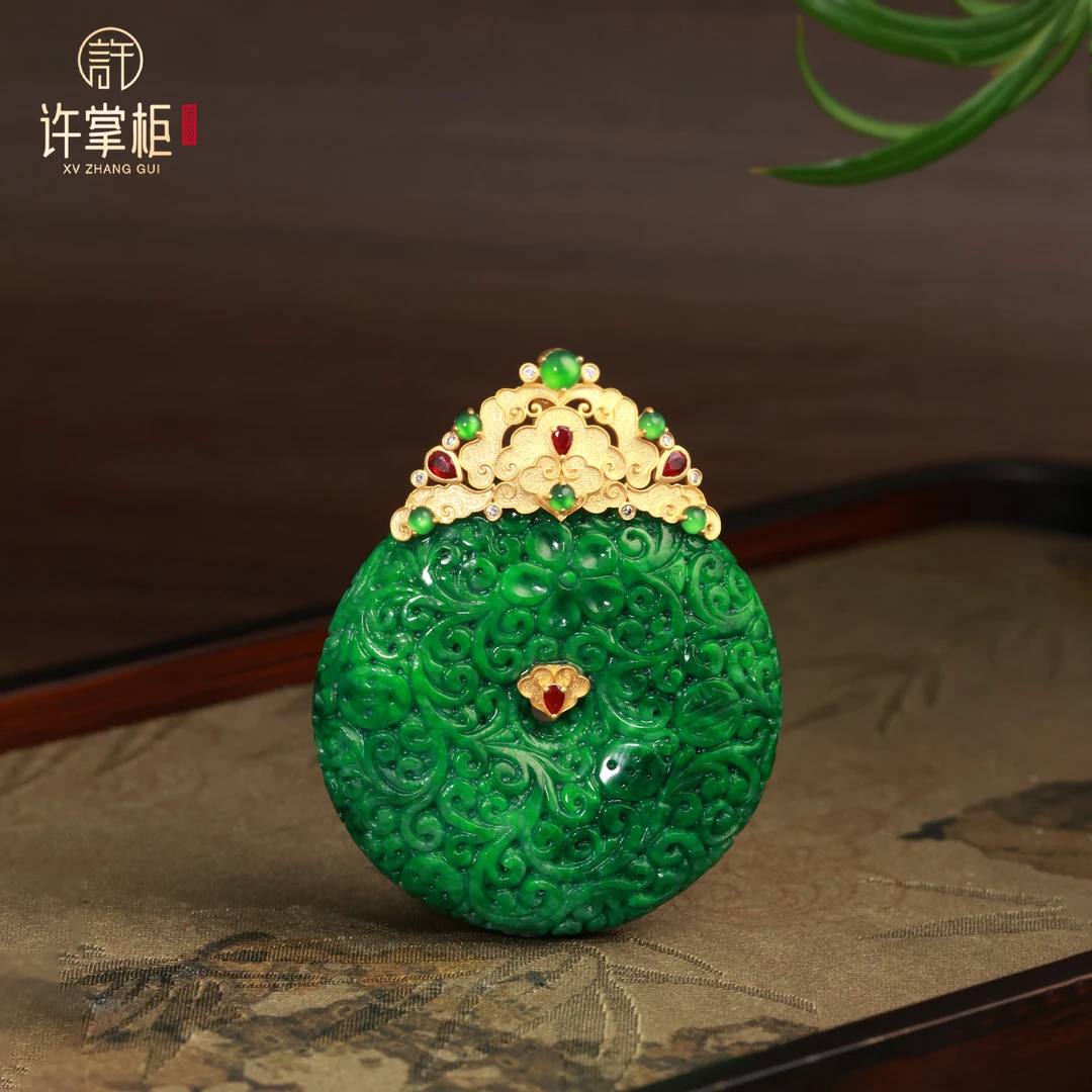 YGY｜18K金翡翠吊坠天然缅甸翡翠A货国潮风原创雕刻平安扣配饰