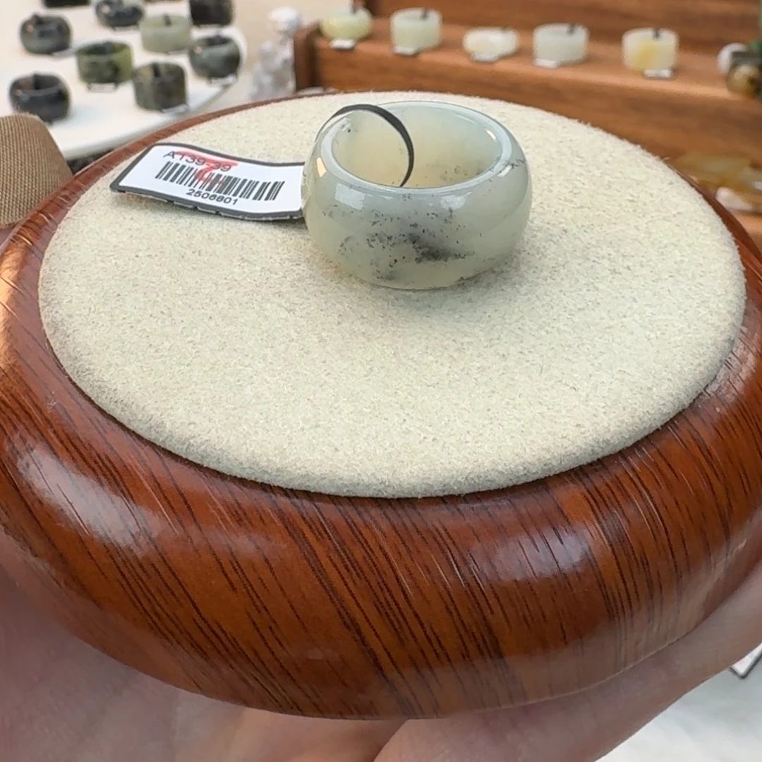 和田玉未镶嵌戒指青花墩墩17.19mmj141