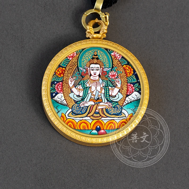 四臂 文殊|3.5cm吊坠|热贡纯手绘矿物颜料唐卡吊坠