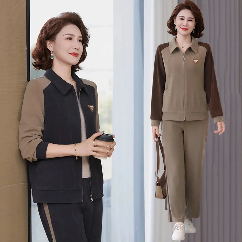2025新款中老年妈妈春季休闲运动套装中老年女春秋外套上衣两件套