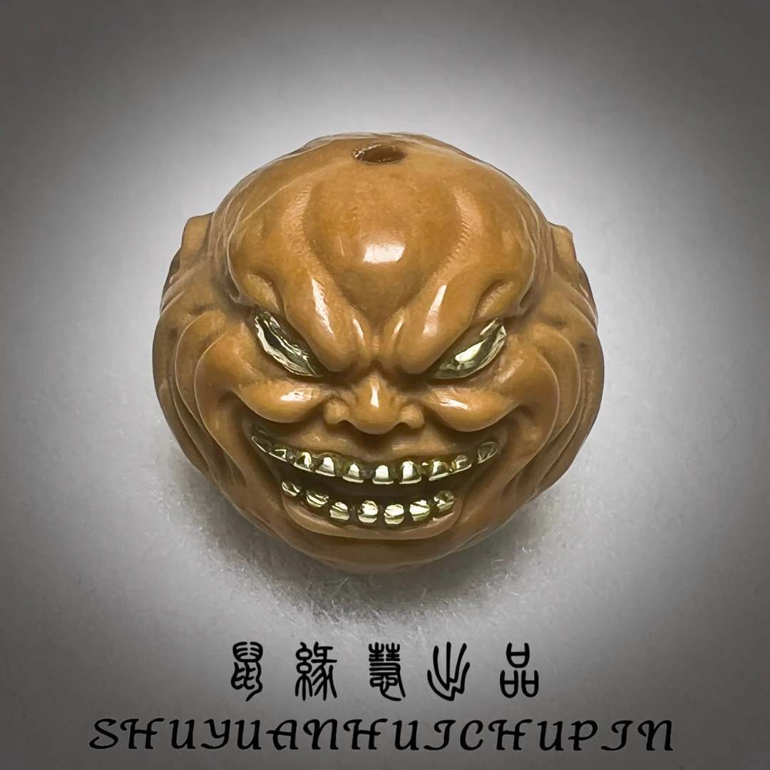 猴头雕刻坏笑大金牙恶僧尺寸16-17手工铜镶嵌