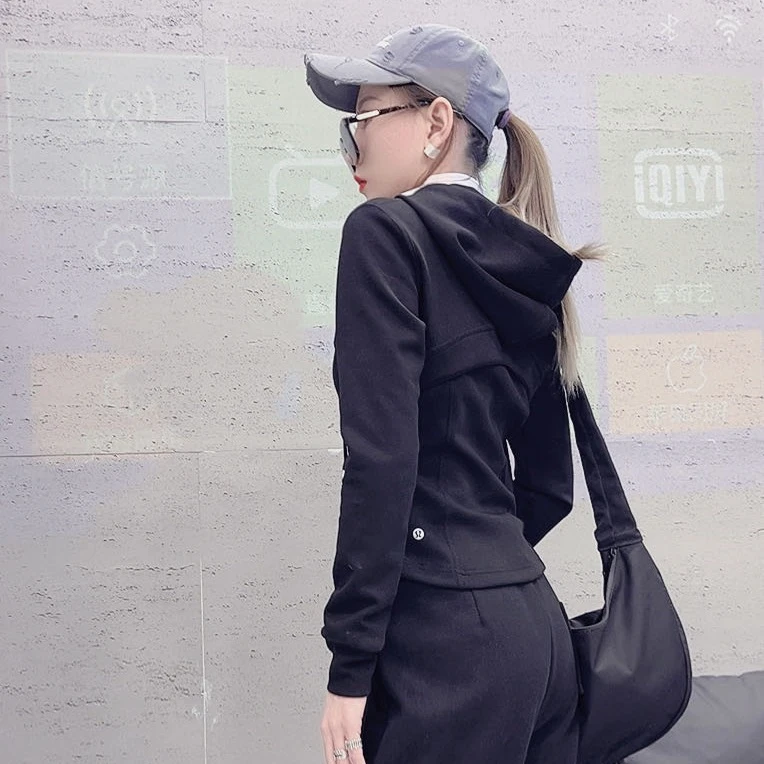 欧货爆款LuLu休闲短款瑜伽服秋冬外套黑色长袖女装女士短外套
