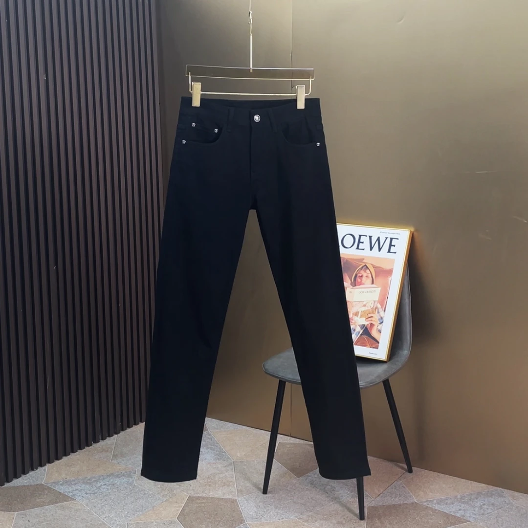 2025春夏薄款黑色男士牛仔裤高端欧货简约百搭修身小直筒长裤