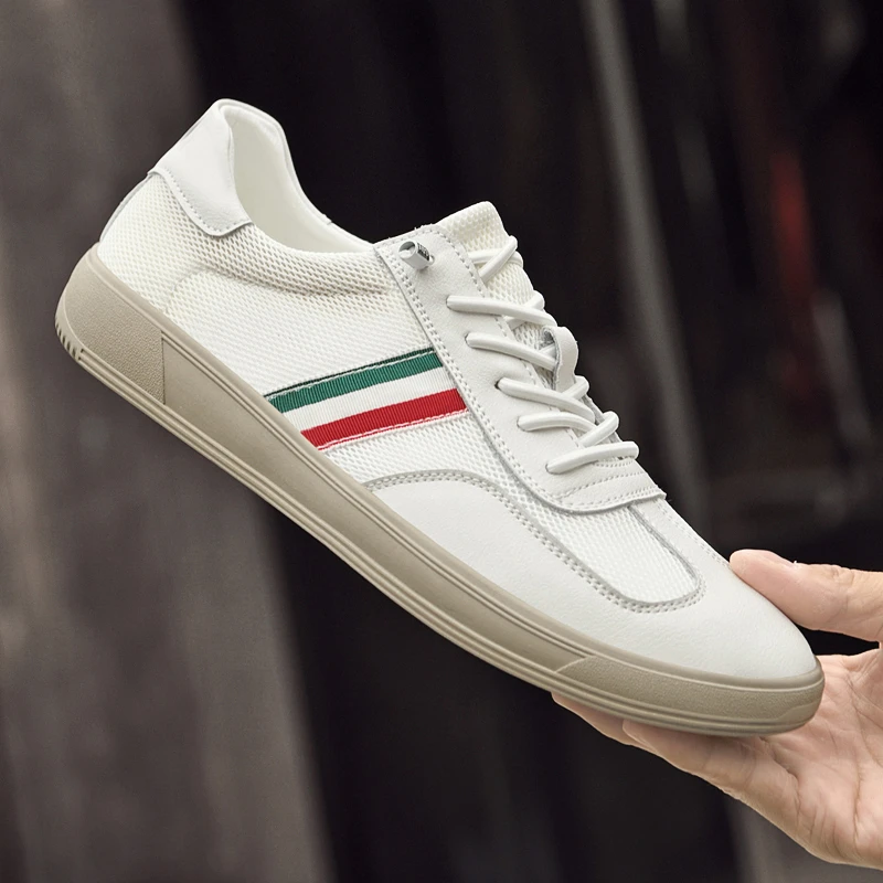 2025春季新款高档男鞋软皮软底舒适休闲皮鞋百搭透气轻便运动板鞋