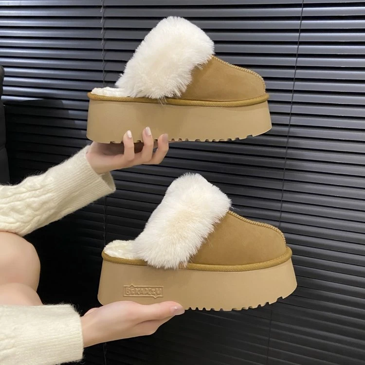 福利款厚底增高包头毛毛半拖鞋女冬季外穿2025韩版新款雪地靴棉鞋