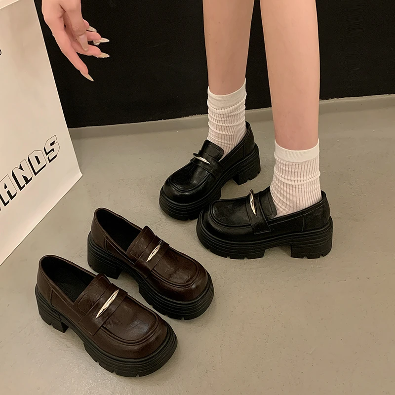 厚底一脚蹬百搭小皮鞋女2025年新款秋季制服jk单鞋英伦风乐福鞋子