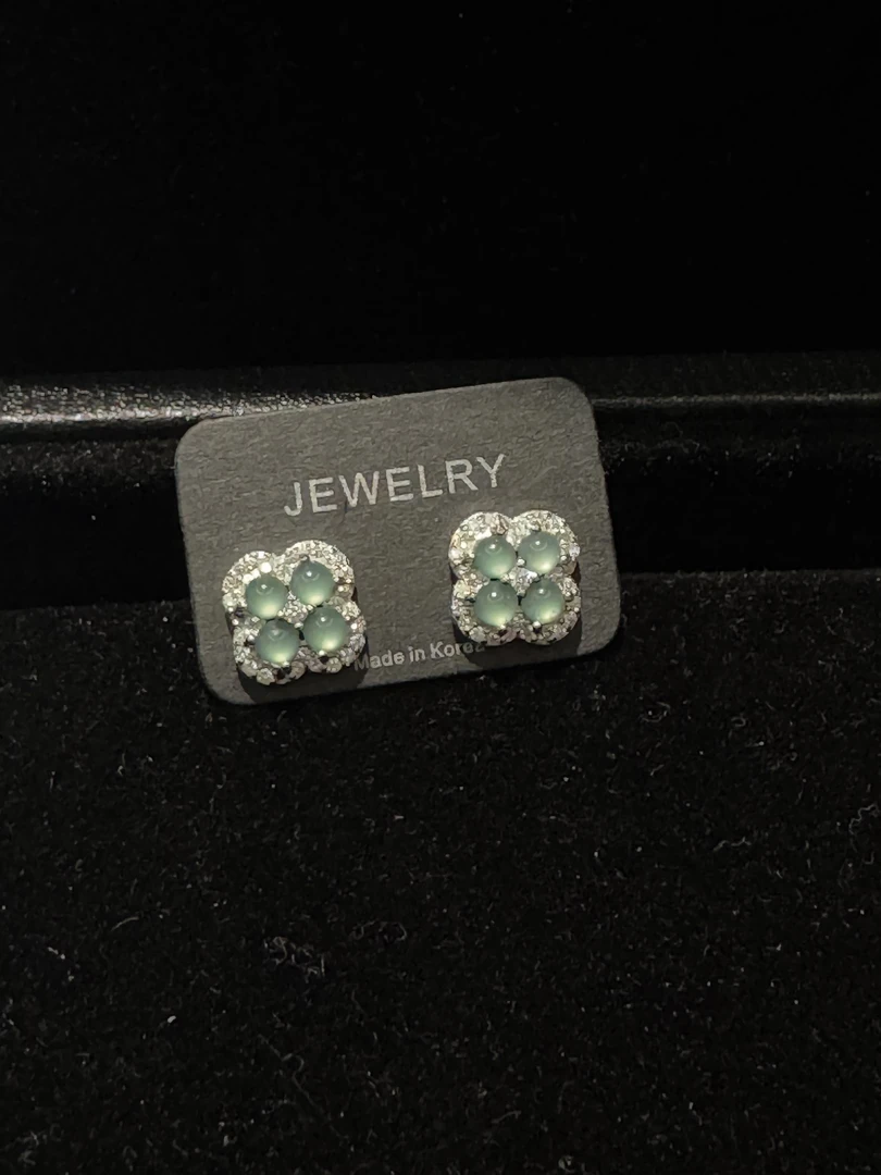 【四叶草】天然A货翡翠蓝水四叶草耳钉时尚百搭气质