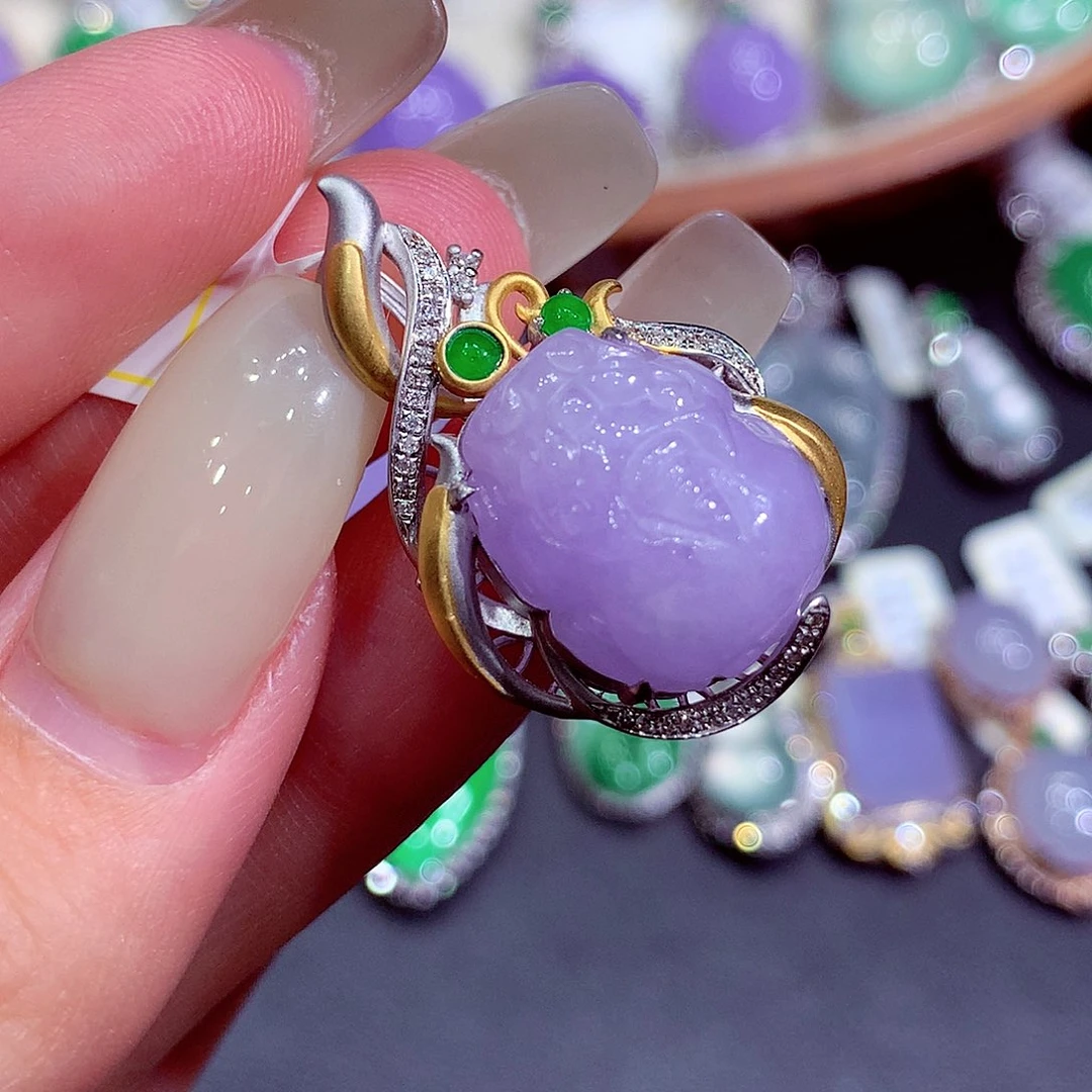 翡翠18K金镶嵌吊坠(不含链)