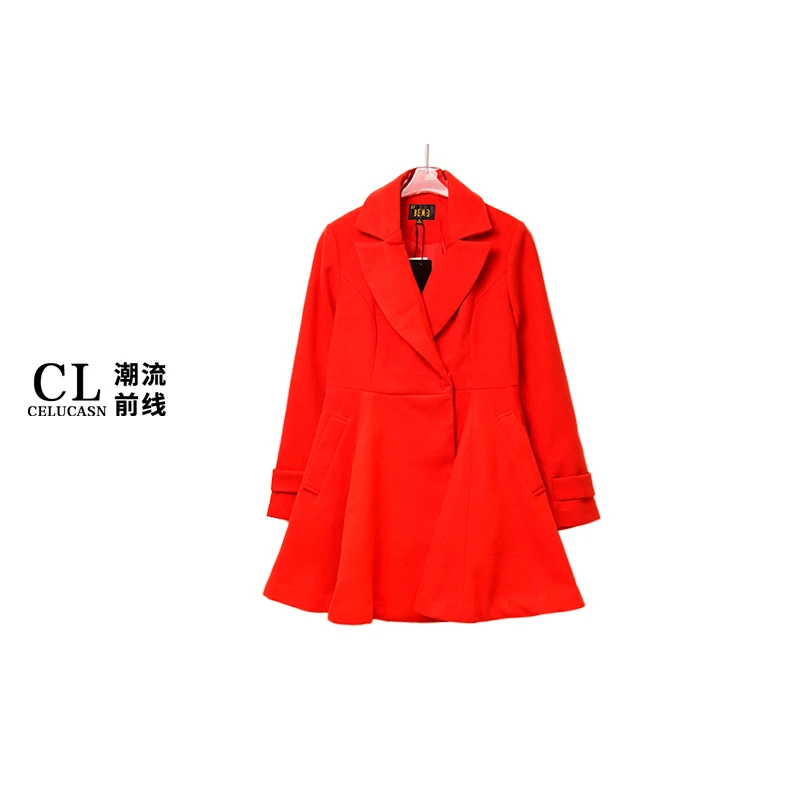 B5VPN086#秋冬中长款毛呢外套女宽松鱼摆大裙摆淑女呢子大衣