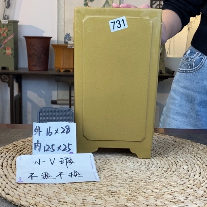 花盆紫砂  微微瑕青段泥奎面四方高签筒731