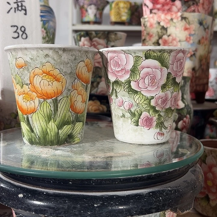 景德镇手绘花盆满38包邮偏远地区除外