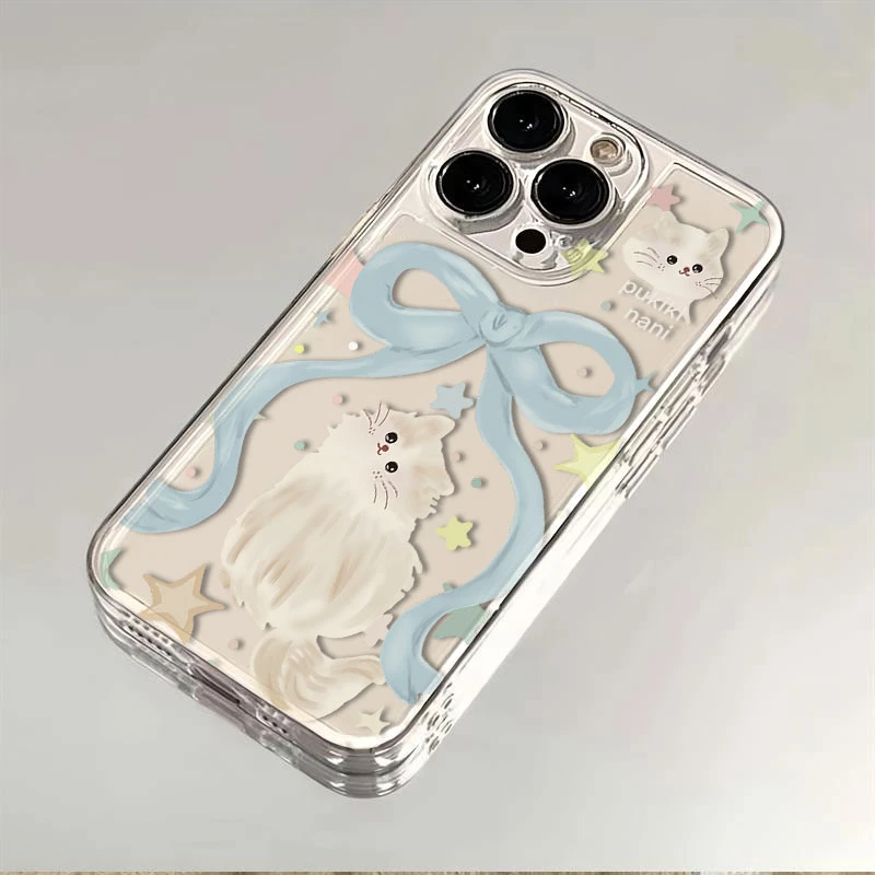 蝴蝶结猫咪适用苹果15/14promax手机壳iphone16少女13pro软壳全包