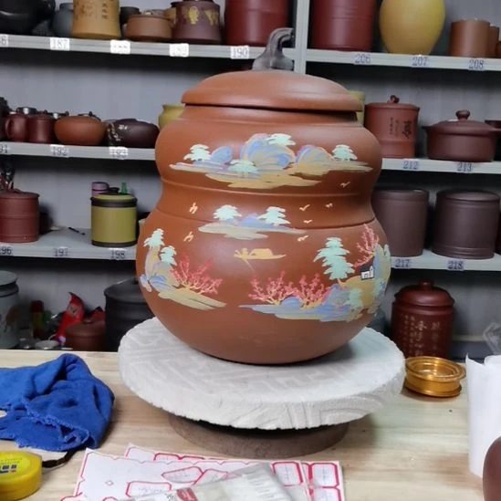 茶叶罐紫砂大葫芦红降坡山水011