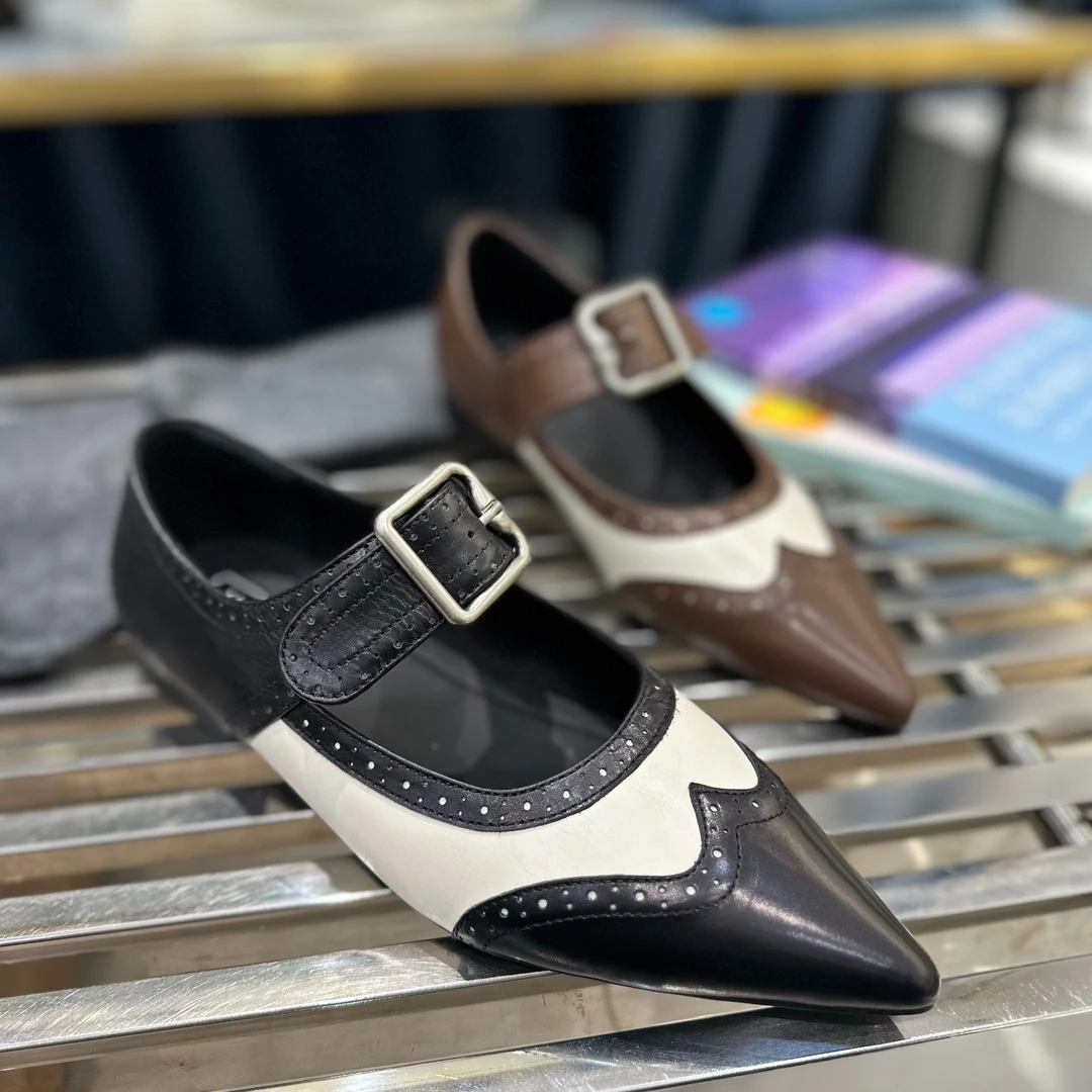 [大韩韩]早春新款2551-1胎牛皮尖头气质百搭单鞋1cm左右乐福鞋