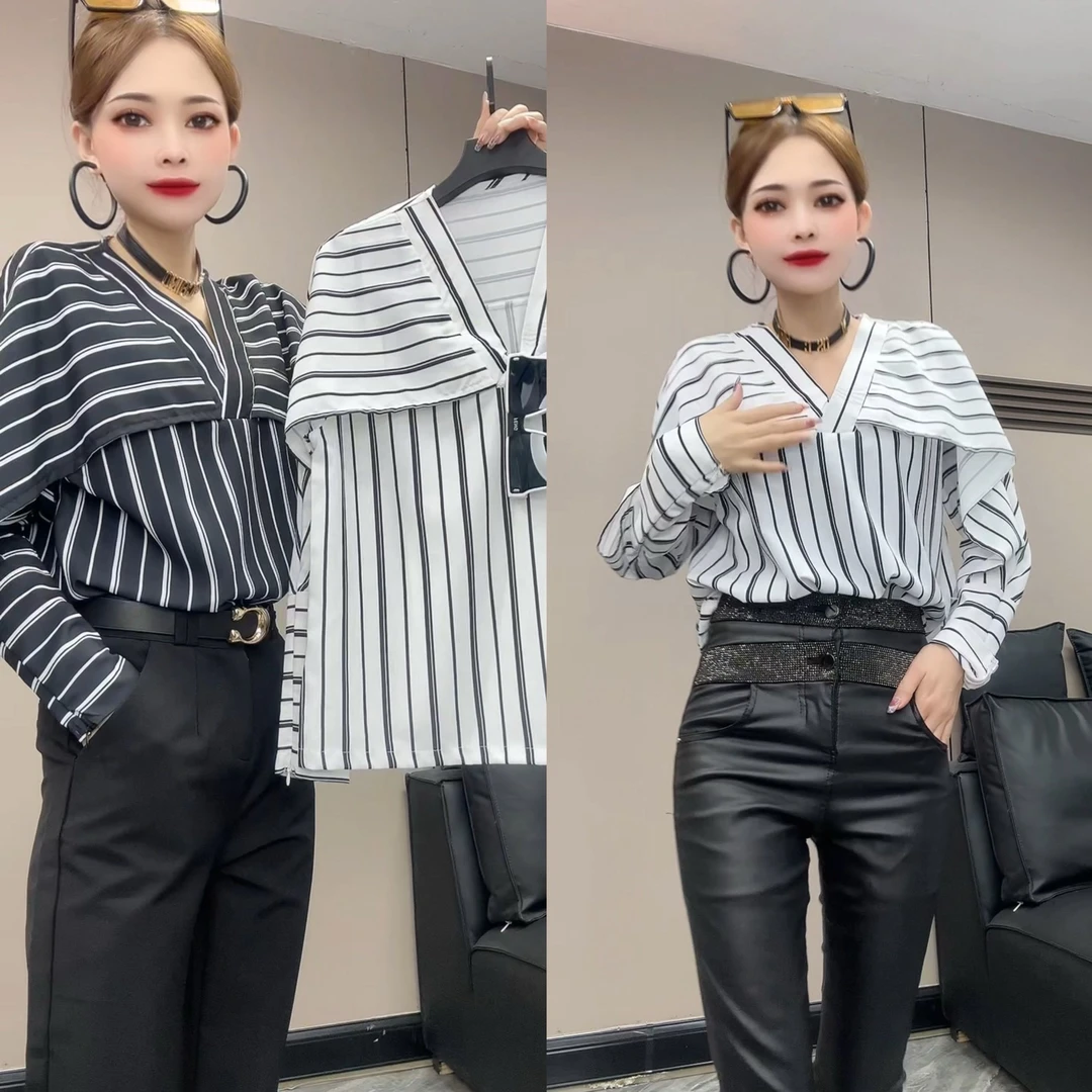 1359#YLJ欧洲站时尚气质新款韩版休闲女神范条纹打底衫上衣百搭
