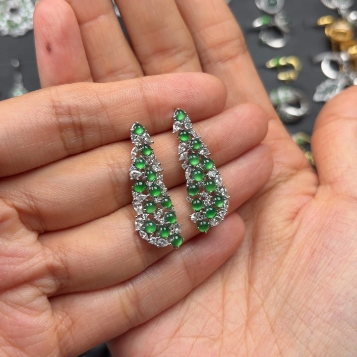 小***d翡翠银S925镶嵌耳饰