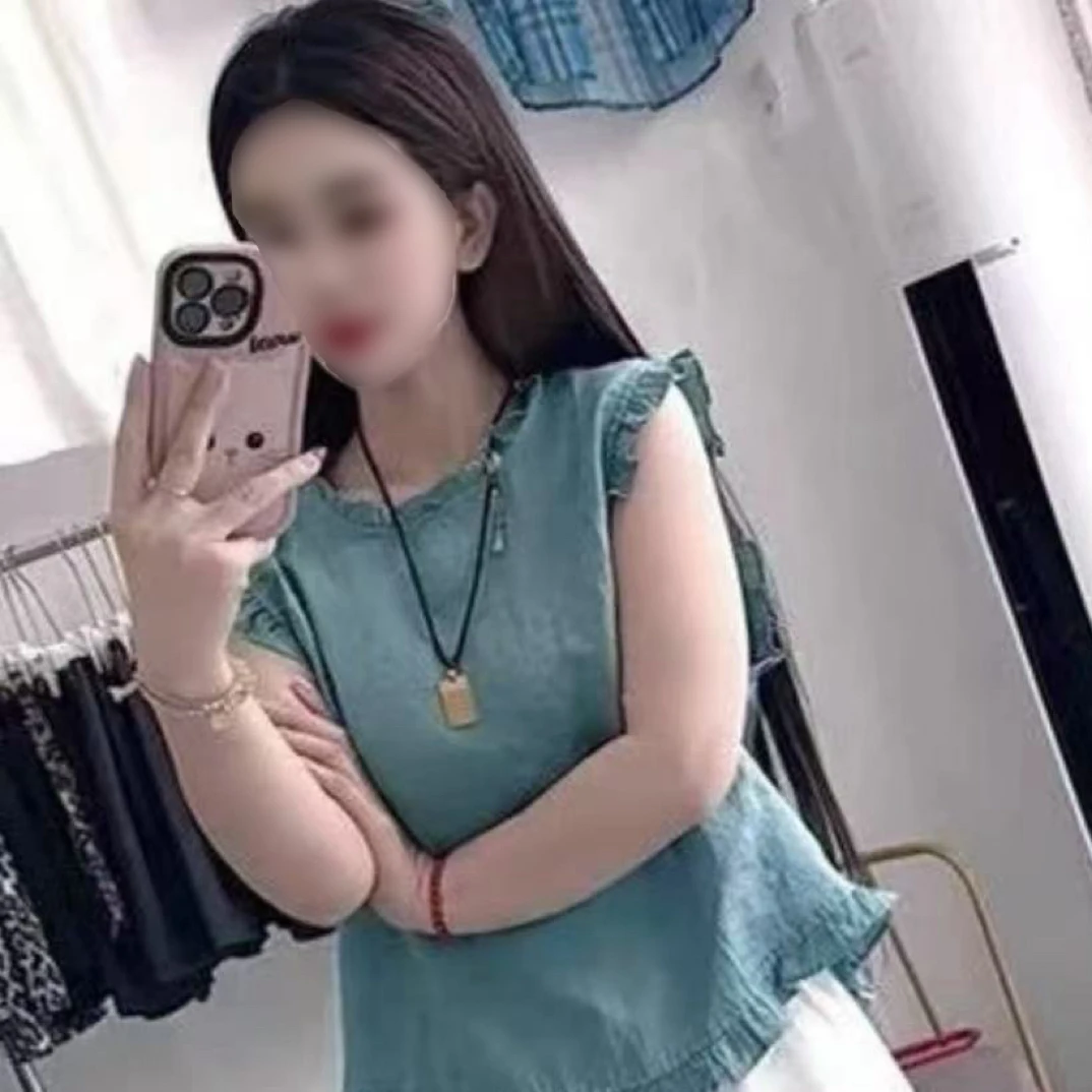 高品质夏日绝美洋气显瘦孔雀蓝时尚休闲减龄无袖上衣