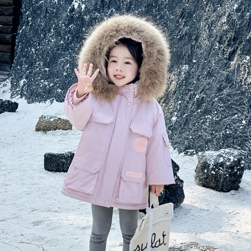 女童冬季棉衣外套2025新款加绒加厚儿童大毛领保暖派克服洋气棉服