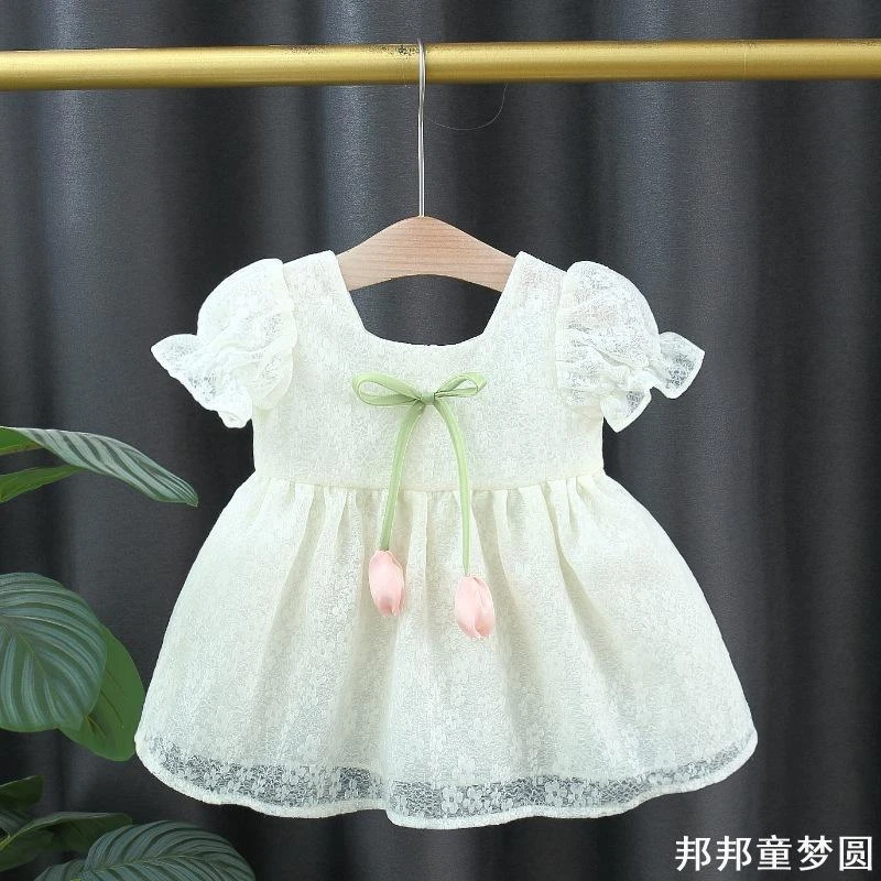 女童短袖连衣裙夏季宝宝蕾丝郁金香公主裙子0一1-3岁小童夏装