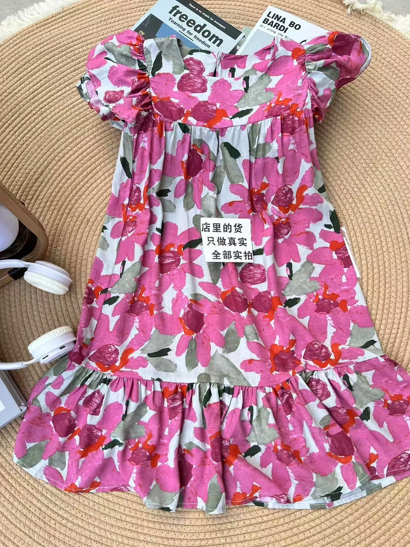 C016山东人造棉儿童套装外穿裙子裤子上衣断码清仓夏棉绸洋气时尚