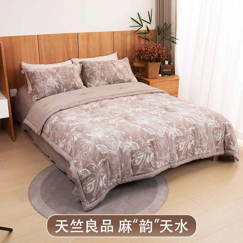 天竺良品棉麻双层纱大提花春秋被冬被学生宿舍繁花系列轻奢被芯