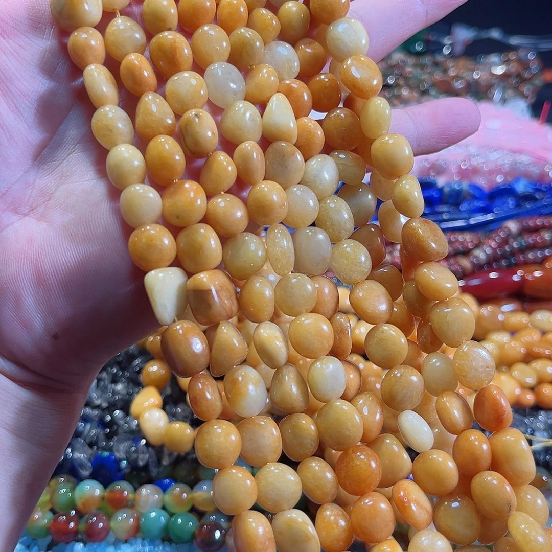 玛瑙/玉髓合金珠宝半成品黄玉土豆一条10mm