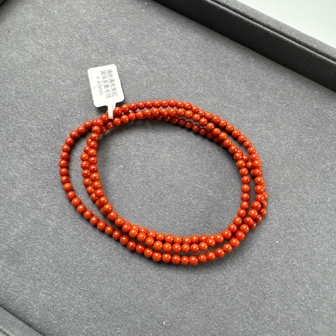 满色满肉南红圆珠多圈长链4-4.5mm