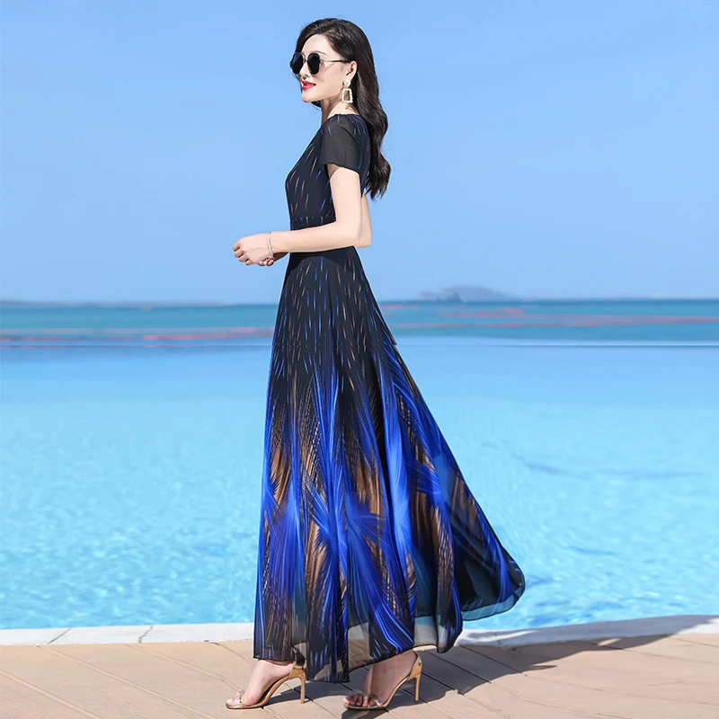 雪纺收腰长裙子2025新款高端超长款大摆设计感别致惊艳连衣裙女夏