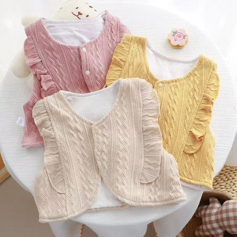 婴儿马甲女宝宝春秋外穿洋气坎肩双层纯棉小马夹婴幼儿保暖护背心